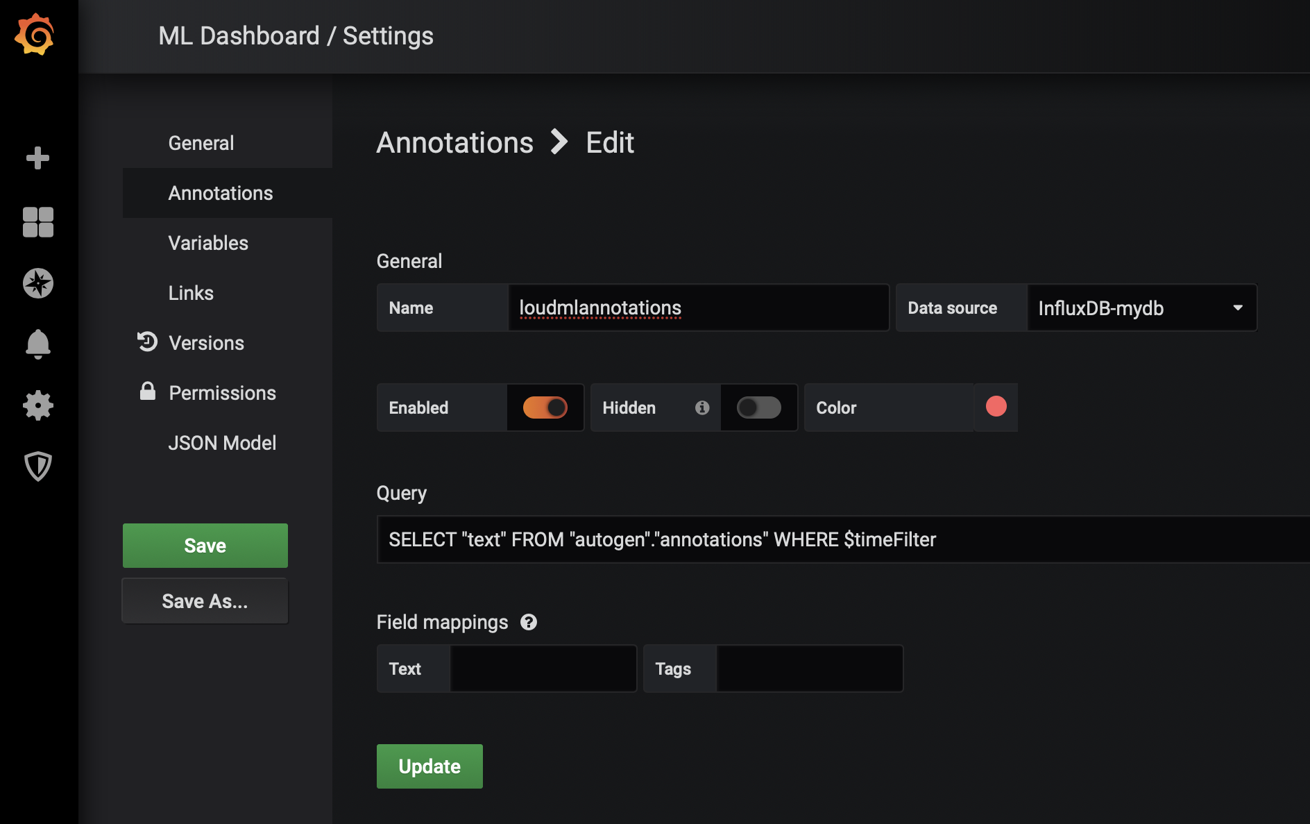 LoudML Annotations in Grafana